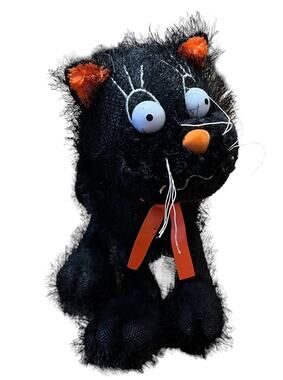 Carlton Cards Black Scary Halloween Cat Plush Stuffed Animal 13” Tall Vintage